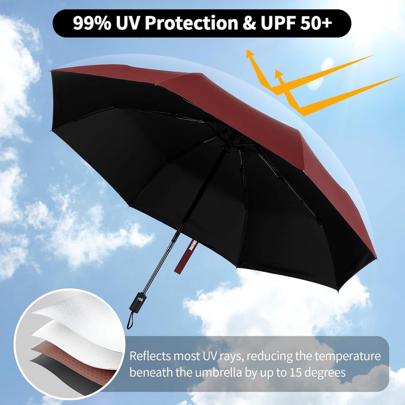 Yoobure Windproof Travel Umbrella - Automatic Umbrellas for Rain, Compact Folding Umbrella with UV Protection, Lightweight Portable Design for Backpack/Walking/Car, Sun & Storm Ready - Image 5